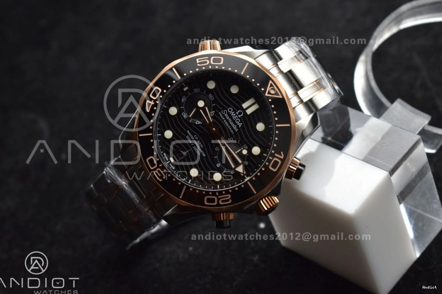 Best 1:1 SS RG SS on Black Strap 300m Edition OMF Chrono Dial A9900 Seamaster 1223